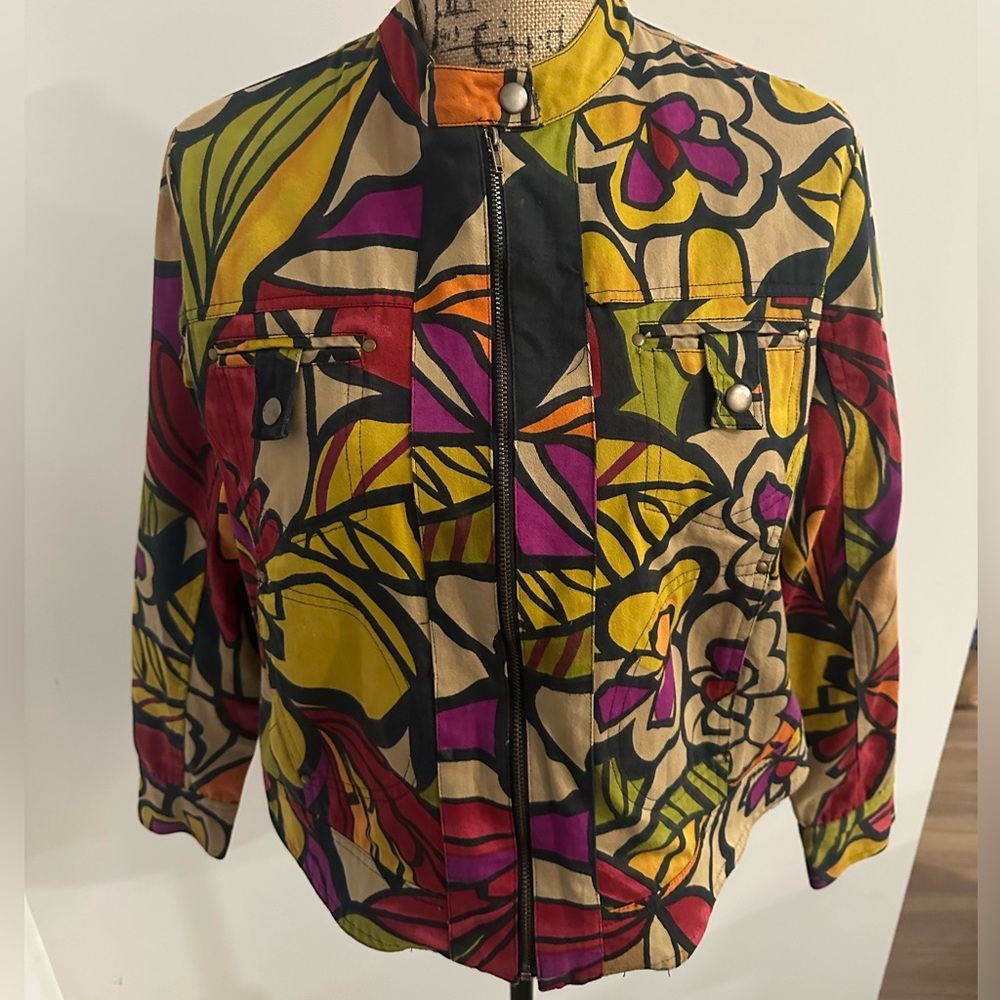 Life Style Colorful Floral Moto Jacket Women's Size Medium